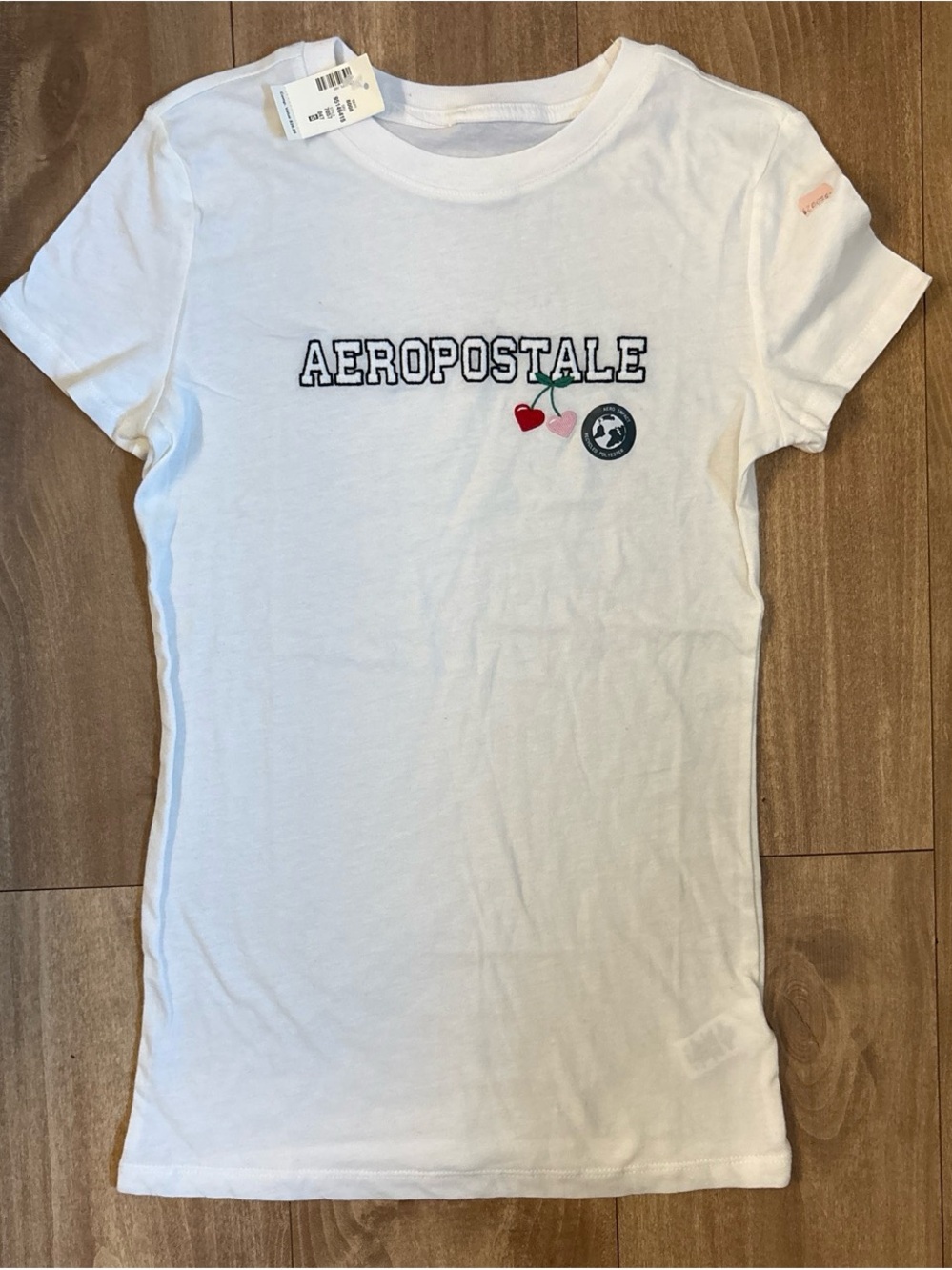Aeropostale White Logo Tee with Cherry Patch